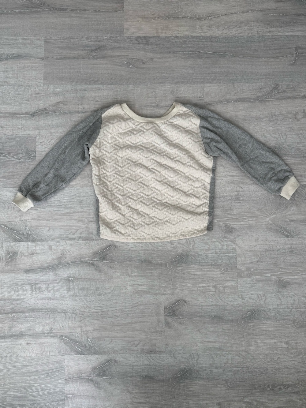 Kids Quilted Pullover Sweatshirt - Cream & Gray